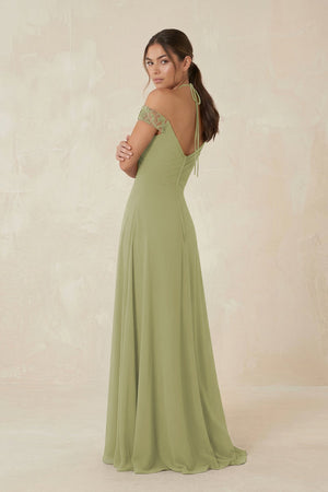 A-Line Off-the-Shoulder Chiffon Bridesmaid Dress in Moss Green - KISS BRIDAL BRIDESMAID DRESSES