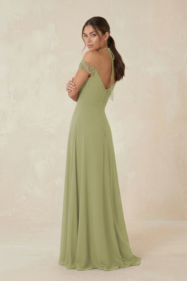 A-Line Off-the-Shoulder Chiffon Bridesmaid Dress in Moss Green - KISS BRIDAL BRIDESMAID DRESSES