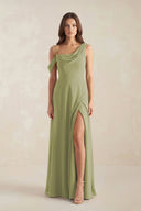 One-Shoulder Chiffon A-Line Bridesmaid Dress in Moss Green - SHE IS ME BRIDESMAID DRESSES
