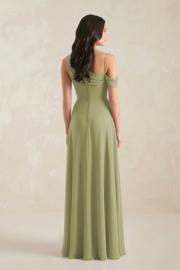 One-Shoulder Chiffon A-Line Bridesmaid Dress in Moss Green - SHE IS ME BRIDESMAID DRESSES