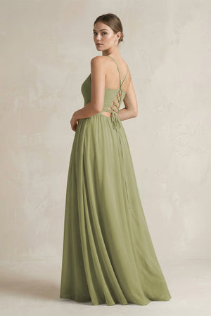 A-Line Spaghetti Strap Chiffon Bridesmaid Dress in Moss Green - SHE IS ME BRIDESMAID DRESSES