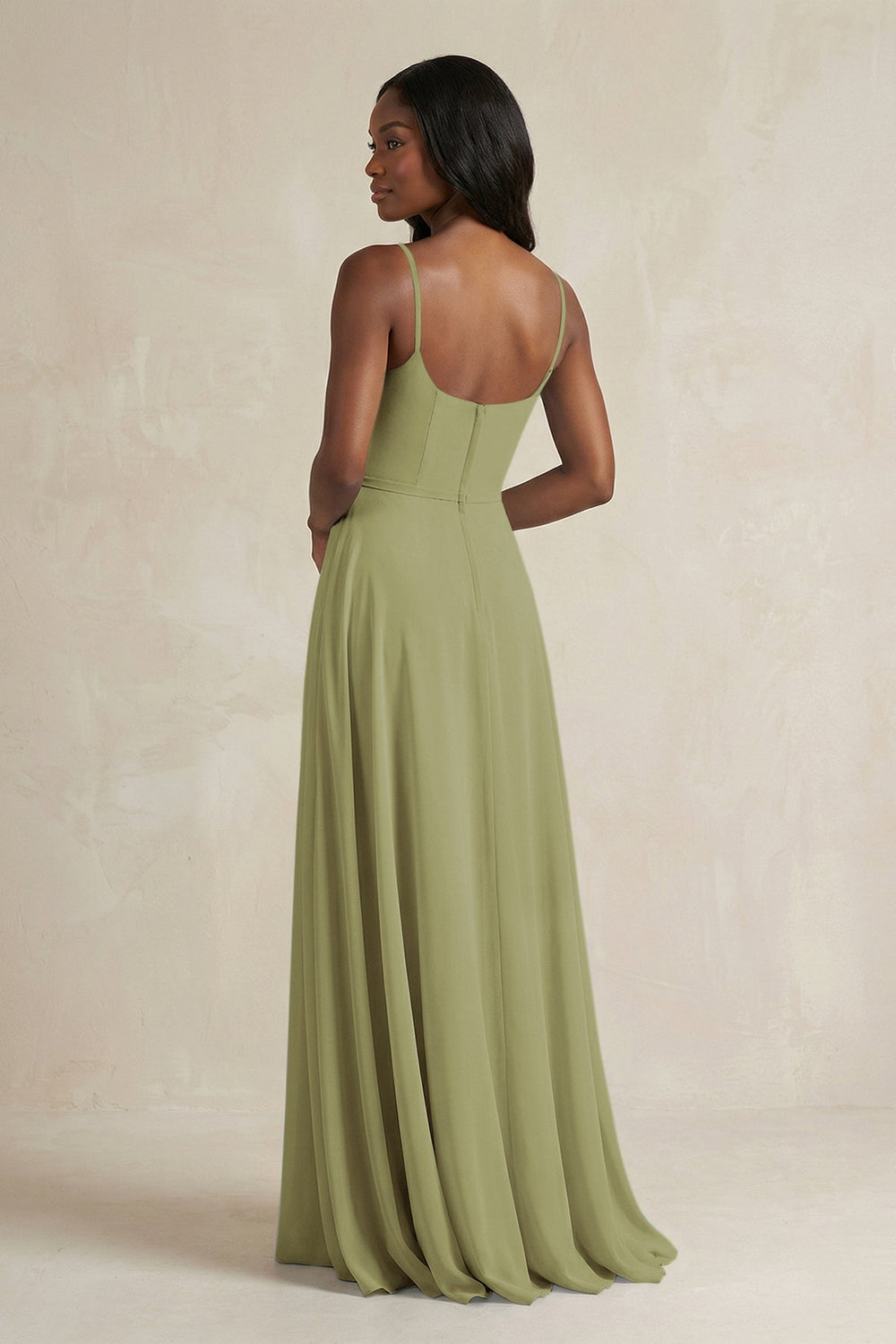 A-Line Spaghetti Straps Chiffon Bridesmaid Dress in Moss Green - KISS BRIDAL BRIDESMAID DRESSES