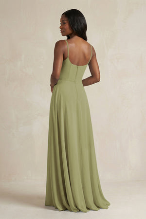 A-Line Spaghetti Straps Chiffon Bridesmaid Dress in Moss Green - SHE IS ME BRIDESMAID DRESSES