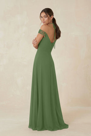 A-Line Off-the-Shoulder Chiffon Bridesmaid Dress in Moss - KISS BRIDAL BRIDESMAID DRESSES