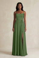 A-Line Spaghetti Straps Chiffon Bridesmaid Dress in Moss - SHE IS ME BRIDESMAID DRESSES
