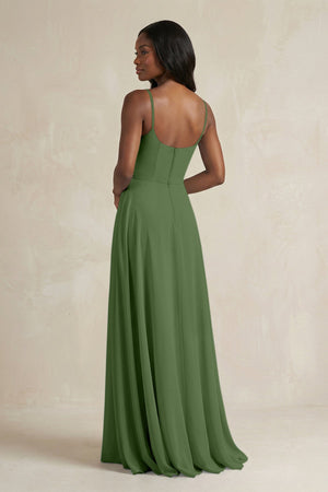A-Line Spaghetti Straps Chiffon Bridesmaid Dress in Moss - SHE IS ME BRIDESMAID DRESSES