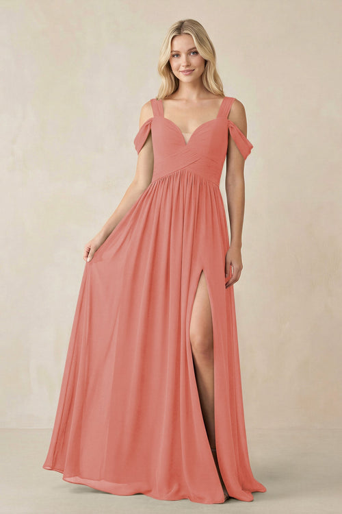 Chiffon A-Line Bridesmaid Dress with Slit  in Mulberry - SHE IS ME BRIDESMAID DRESSES