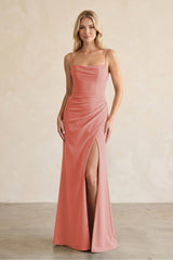 Cami Strap Chiffon Sheath Bridesmaid Dress with Slit in Mulberry - KISS BRIDAL BRIDESMAID DRESSES