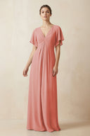 Short Sleeve V-Neck Chiffon A-Line Bridesmaid Dress in Mulberry - SHE IS ME BRIDESMAID DRESSES