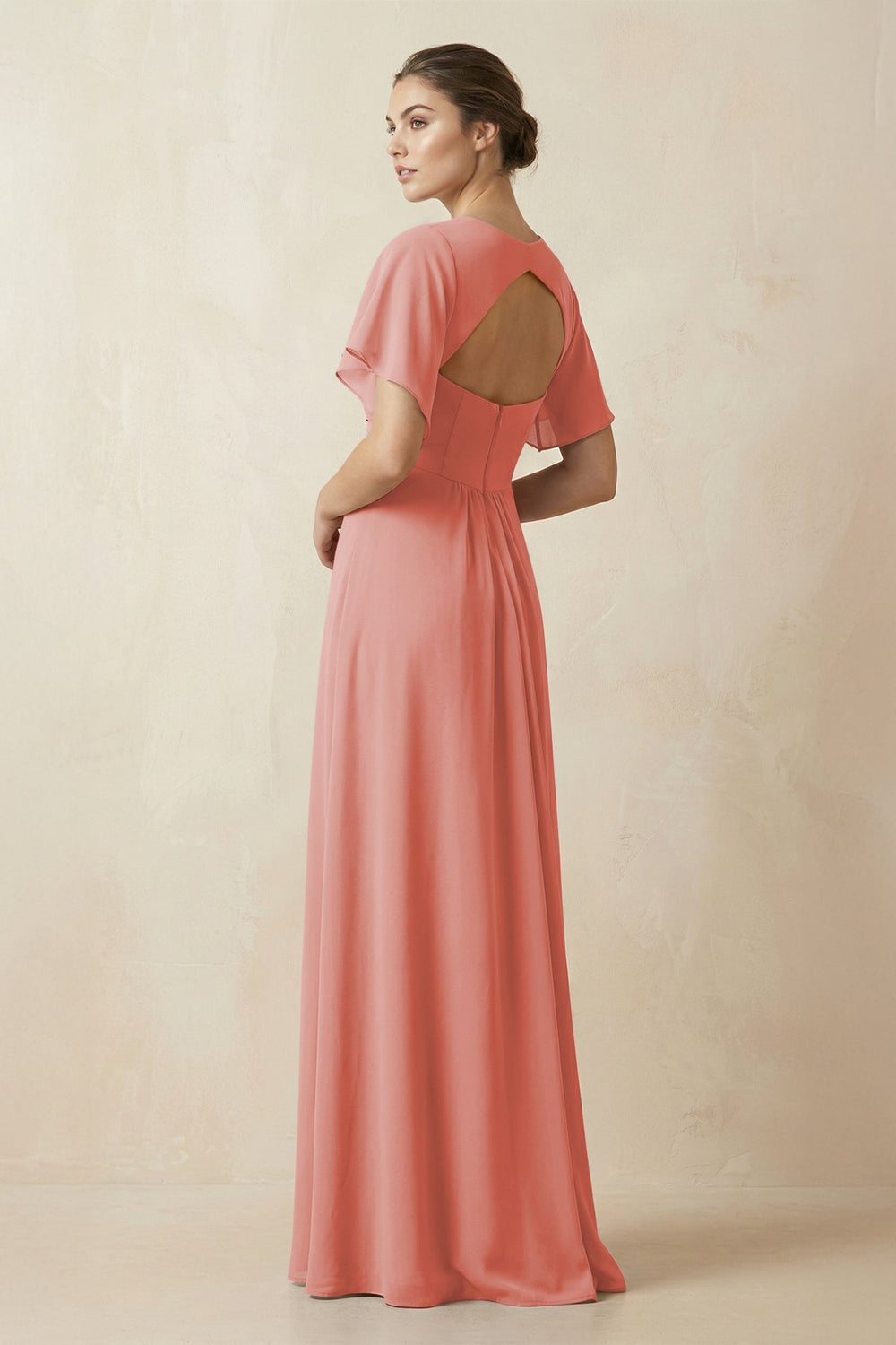 Short Sleeve V-Neck Chiffon A-Line Bridesmaid Dress in Mulberry - KISS BRIDAL BRIDESMAID DRESSES