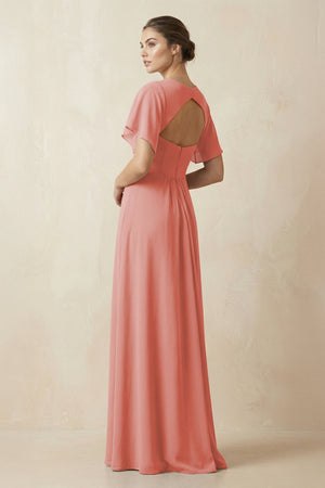 Short Sleeve V-Neck Chiffon A-Line Bridesmaid Dress in Mulberry - SHE IS ME BRIDESMAID DRESSES