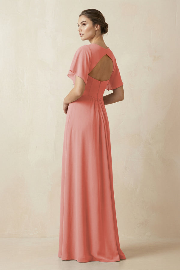 Short Sleeve V-Neck Chiffon A-Line Bridesmaid Dress in Mulberry - SHE IS ME BRIDESMAID DRESSES