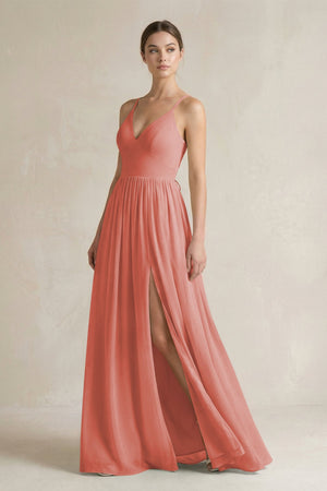 A-Line Spaghetti Strap Chiffon Bridesmaid Dress in Mulberry - SHE IS ME BRIDESMAID DRESSES