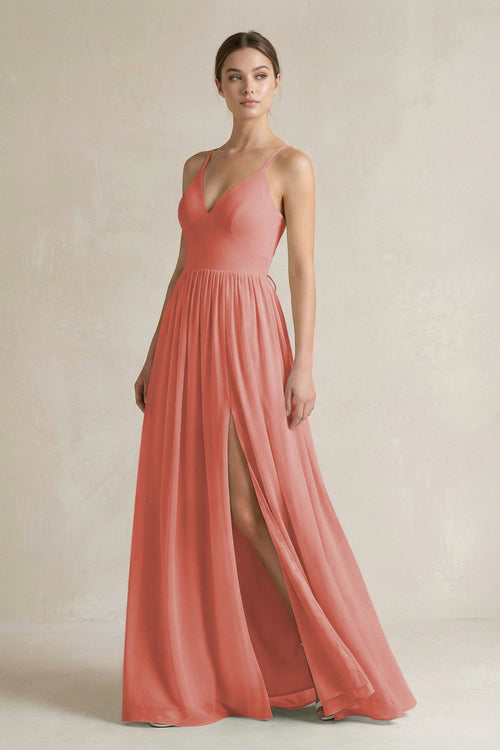 A-Line Spaghetti Strap Chiffon Bridesmaid Dress in Mulberry - SHE IS ME BRIDESMAID DRESSES