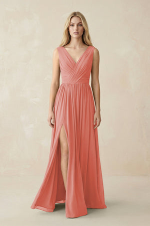 V-Neck Chiffon Pleated A-Line Bridesmaid Dress in Mulberry - SHE IS ME BRIDESMAID DRESSES