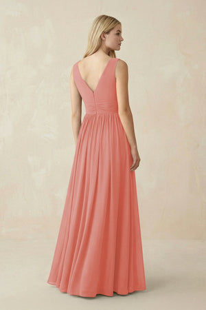 V-Neck Chiffon Pleated A-Line Bridesmaid Dress in Mulberry - SHE IS ME BRIDESMAID DRESSES
