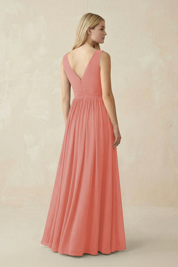 V-Neck Chiffon Pleated A-Line Bridesmaid Dress in Mulberry - SHE IS ME BRIDESMAID DRESSES