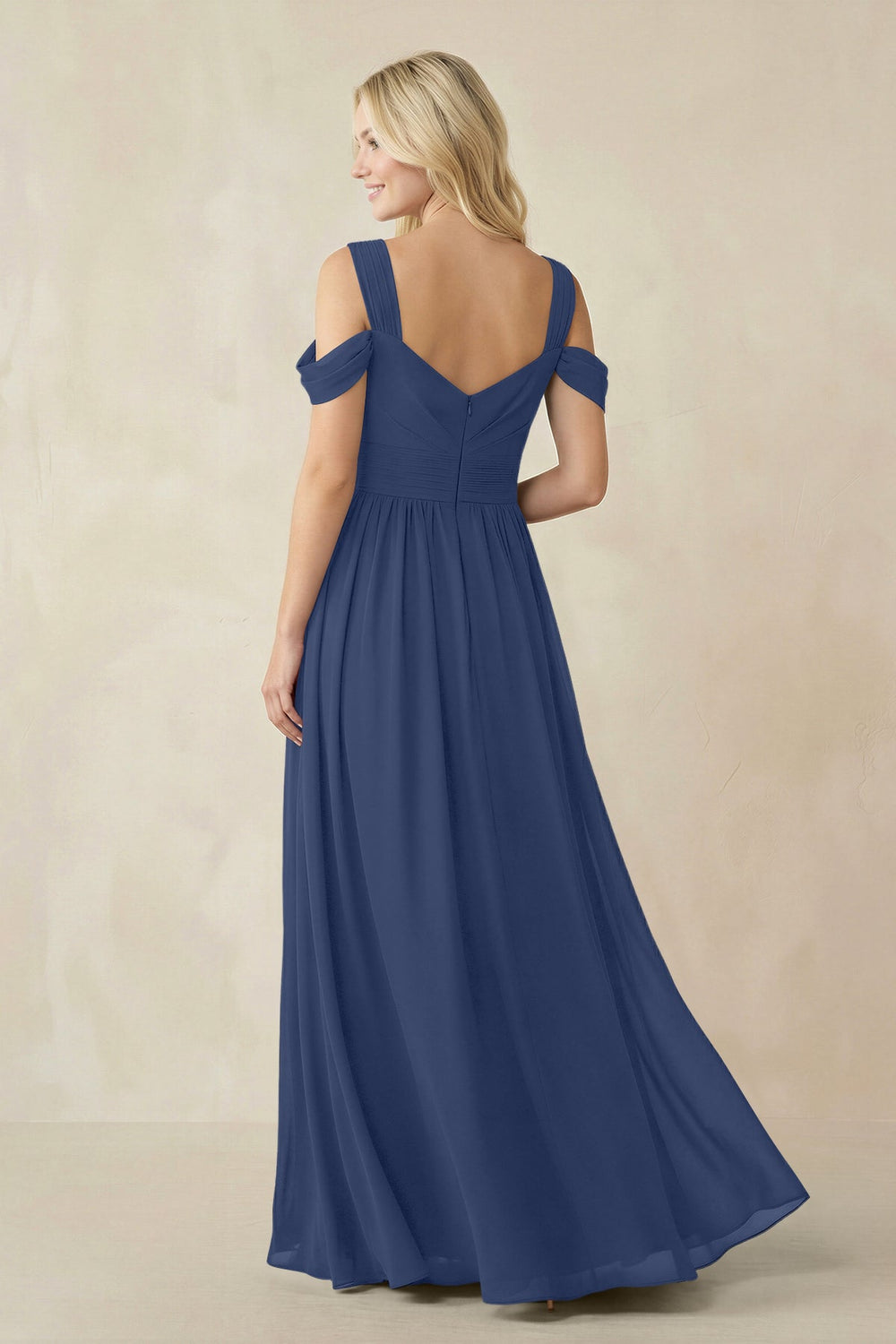 Chiffon A-Line Bridesmaid Dress with Slit  in Navy - KISS BRIDAL BRIDESMAID DRESSES