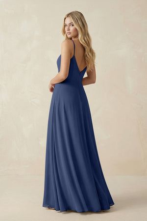 Cami Strap A-Line Chiffon Bridesmaid Dress with Slit in Navy - SHE IS ME BRIDESMAID DRESSES