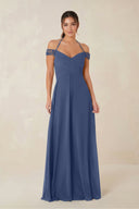 A-Line Off-the-Shoulder Chiffon Bridesmaid Dress in Navy - KISS BRIDAL BRIDESMAID DRESSES