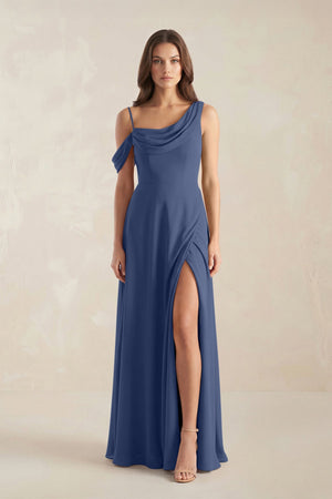 One-Shoulder Chiffon A-Line Bridesmaid Dress in Navy - SHE IS ME BRIDESMAID DRESSES