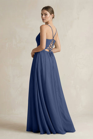 A-Line Spaghetti Strap Chiffon Bridesmaid Dress in Navy - SHE IS ME BRIDESMAID DRESSES