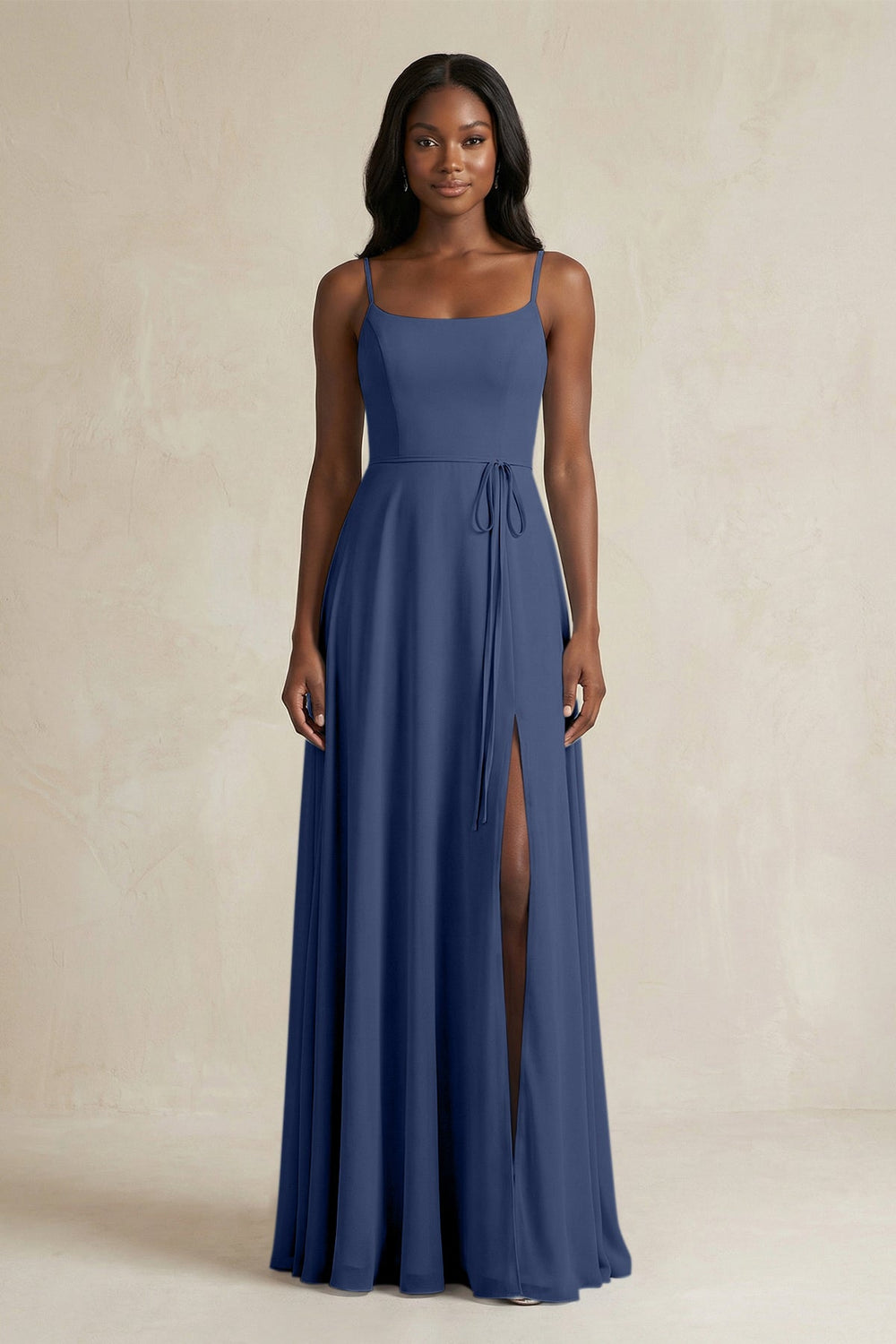A-Line Spaghetti Straps Chiffon Bridesmaid Dress in Navy - KISS BRIDAL BRIDESMAID DRESSES
