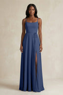 A-Line Spaghetti Straps Chiffon Bridesmaid Dress in Navy - SHE IS ME BRIDESMAID DRESSES