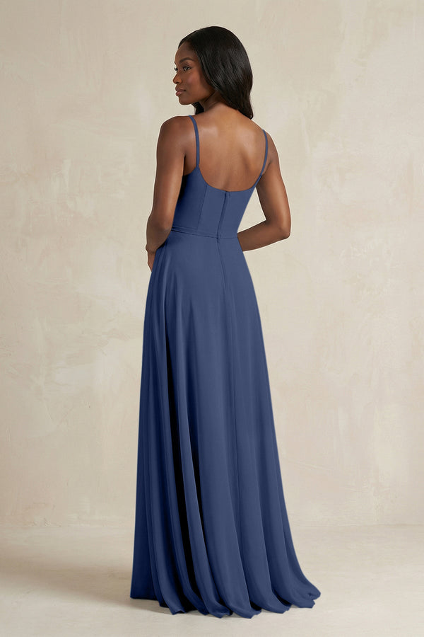 A-Line Spaghetti Straps Chiffon Bridesmaid Dress in Navy - SHE IS ME BRIDESMAID DRESSES