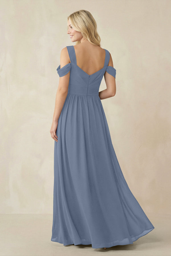 Chiffon A-Line Bridesmaid Dress with Slit  in Neptune - SHE IS ME BRIDESMAID DRESSES
