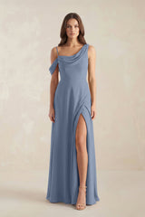 One-Shoulder Chiffon A-Line Bridesmaid Dress in Neptune - KISS BRIDAL BRIDESMAID DRESSES