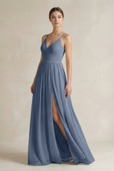 A-Line Spaghetti Strap Chiffon Bridesmaid Dress in Neptune - KISS BRIDAL BRIDESMAID DRESSES