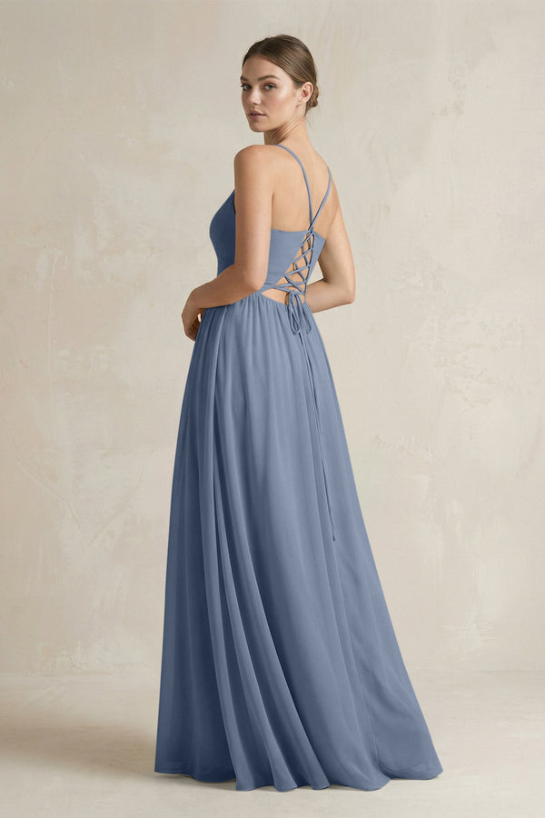 A-Line Spaghetti Strap Chiffon Bridesmaid Dress in Neptune - SHE IS ME BRIDESMAID DRESSES