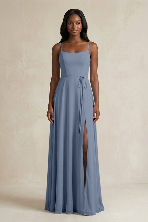 A-Line Spaghetti Straps Chiffon Bridesmaid Dress in Neptune - SHE IS ME BRIDESMAID DRESSES