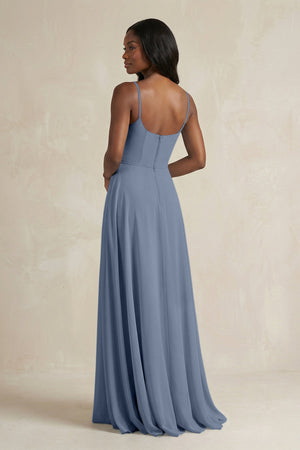 A-Line Spaghetti Straps Chiffon Bridesmaid Dress in Neptune - SHE IS ME BRIDESMAID DRESSES