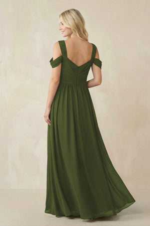 Chiffon A-Line Bridesmaid Dress with Slit  in Olive - SHE IS ME BRIDESMAID DRESSES