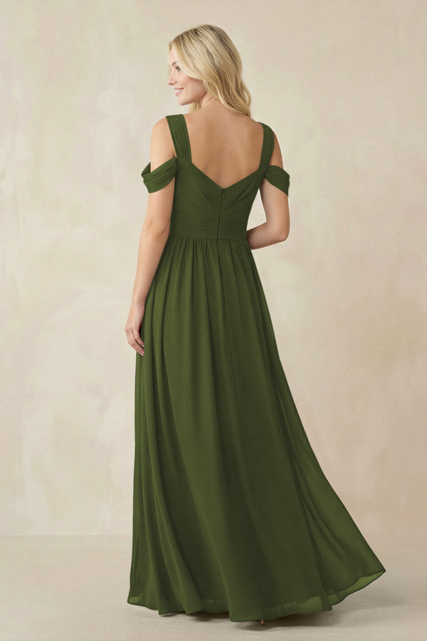 Chiffon A-Line Bridesmaid Dress with Slit  in Olive - SHE IS ME BRIDESMAID DRESSES