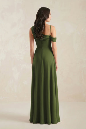 One-Shoulder Chiffon A-Line Bridesmaid Dress in Olive - SHE IS ME BRIDESMAID DRESSES