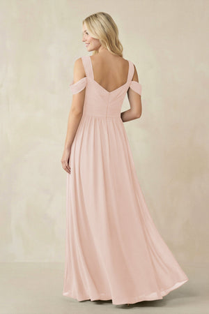 Chiffon A-Line Bridesmaid Dress with Slit  in Pale Blush - SHE IS ME BRIDESMAID DRESSES