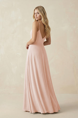 Cami Strap A-Line Chiffon Bridesmaid Dress with Slit in Pale Blush - SHE IS ME BRIDESMAID DRESSES