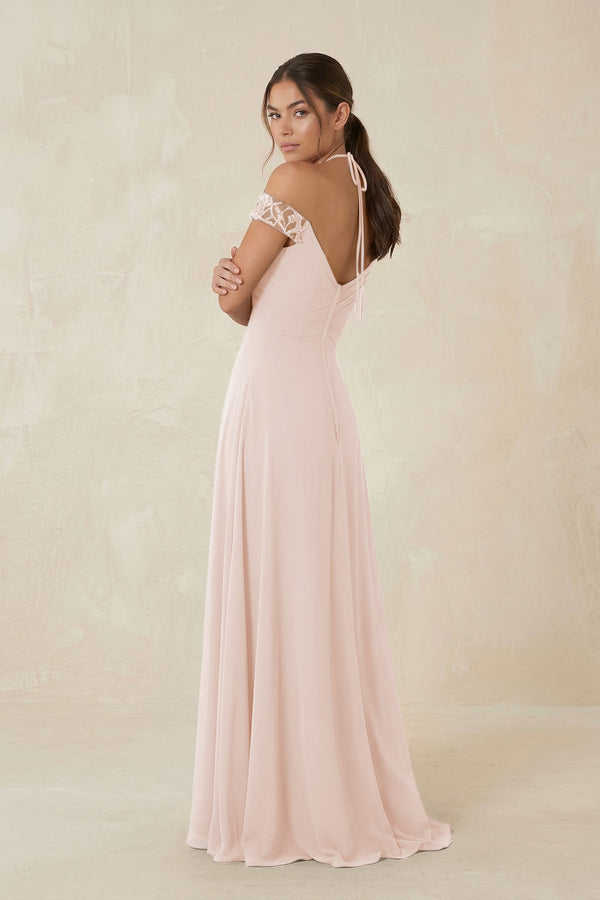 A-Line Off-the-Shoulder Chiffon Bridesmaid Dress in Pale Blush - KISS BRIDAL BRIDESMAID DRESSES