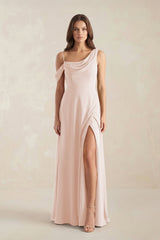One-Shoulder Chiffon A-Line Bridesmaid Dress in Pale Blush - KISS BRIDAL BRIDESMAID DRESSES