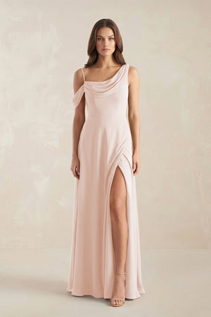 One-Shoulder Chiffon A-Line Bridesmaid Dress in Pale Blush - SHE IS ME BRIDESMAID DRESSES