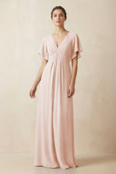 Short Sleeve V-Neck Chiffon A-Line Bridesmaid Dress in Pale Blush - SHE IS ME BRIDESMAID DRESSES
