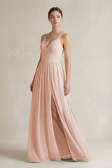 A-Line Spaghetti Strap Chiffon Bridesmaid Dress in Pale Blush - KISS BRIDAL BRIDESMAID DRESSES