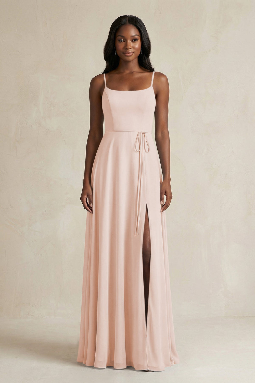 A-Line Spaghetti Straps Chiffon Bridesmaid Dress in Pale Blush - KISS BRIDAL BRIDESMAID DRESSES