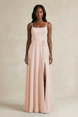 A-Line Spaghetti Straps Chiffon Bridesmaid Dress in Pale Blush - KISS BRIDAL BRIDESMAID DRESSES