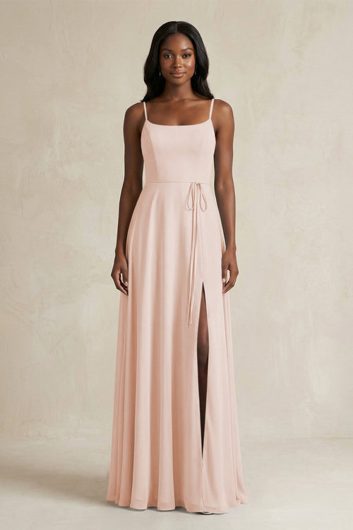 A-Line Spaghetti Straps Chiffon Bridesmaid Dress in Pale Blush - SHE IS ME BRIDESMAID DRESSES