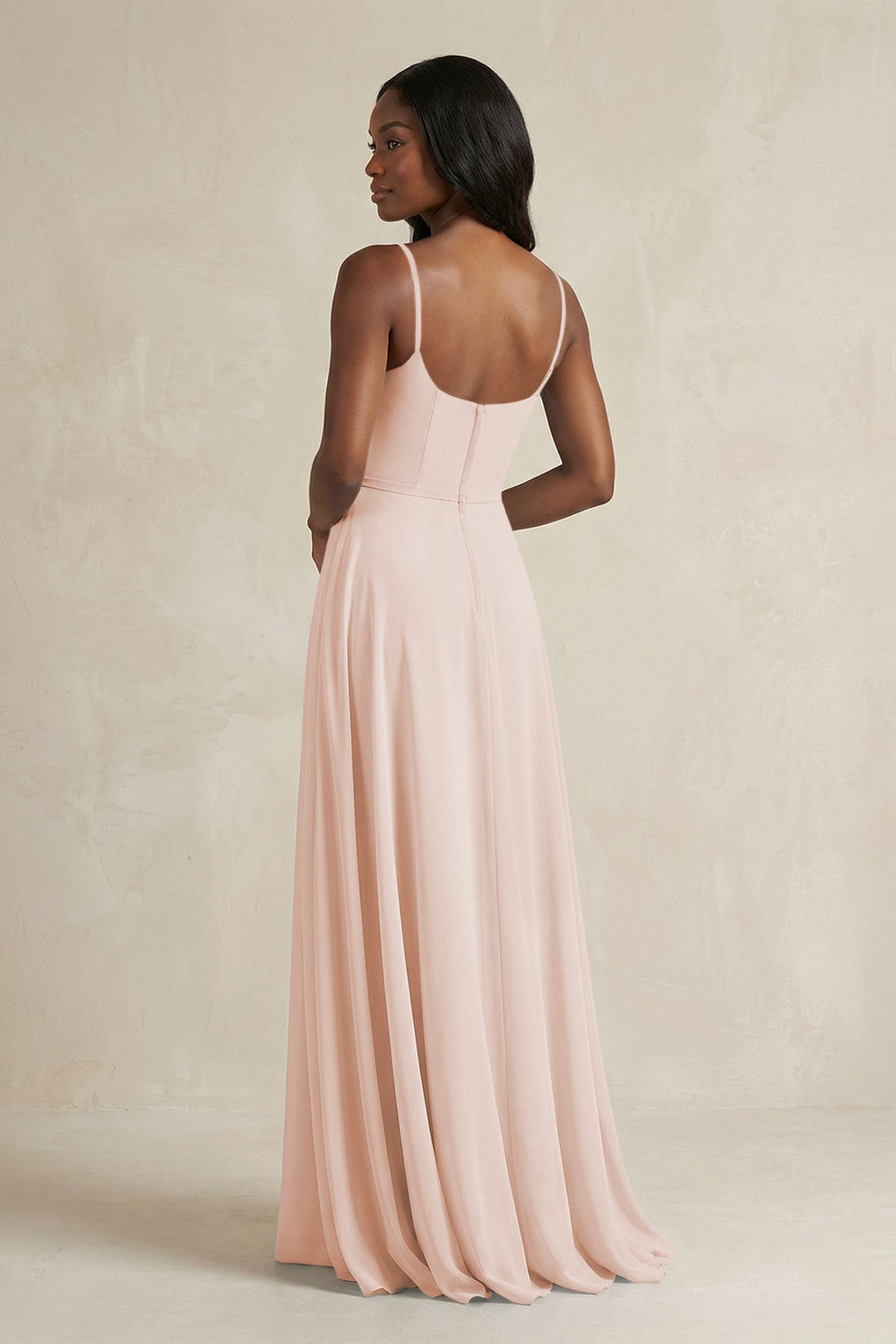 A-Line Spaghetti Straps Chiffon Bridesmaid Dress in Pale Blush - KISS BRIDAL BRIDESMAID DRESSES
