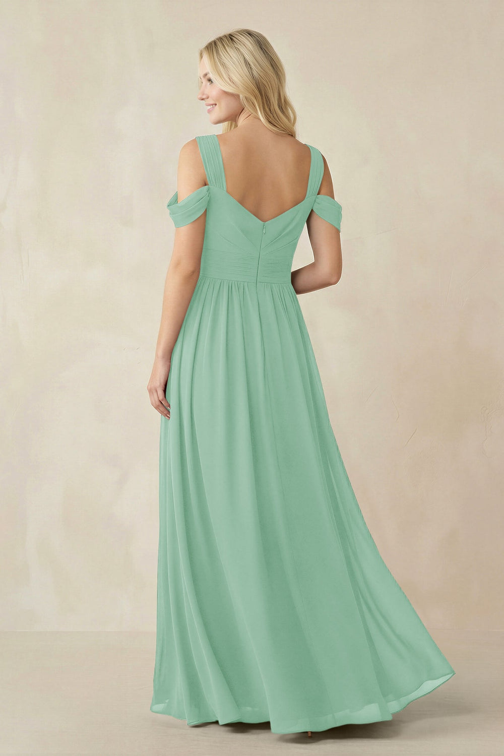 Chiffon A-Line Bridesmaid Dress with Slit  in Pale Pistachio - KISS BRIDAL BRIDESMAID DRESSES